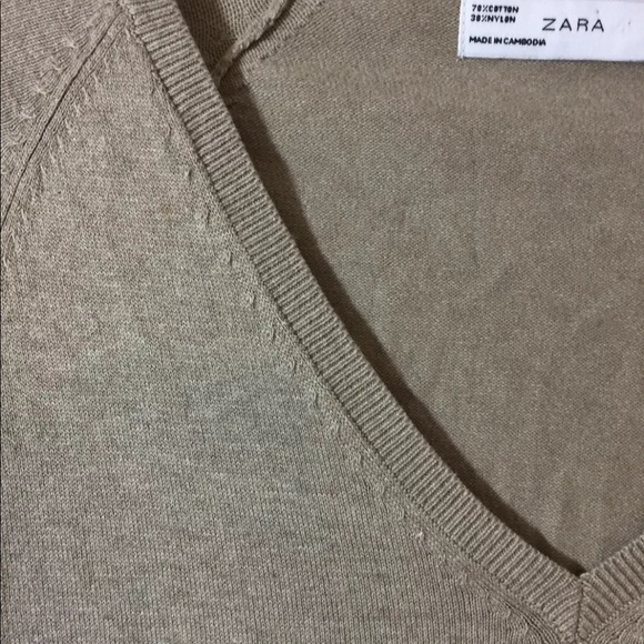 Zara Women V Neck Sweater Beige XL Cotton Blend Long Sleeve - Picture 2 of 11